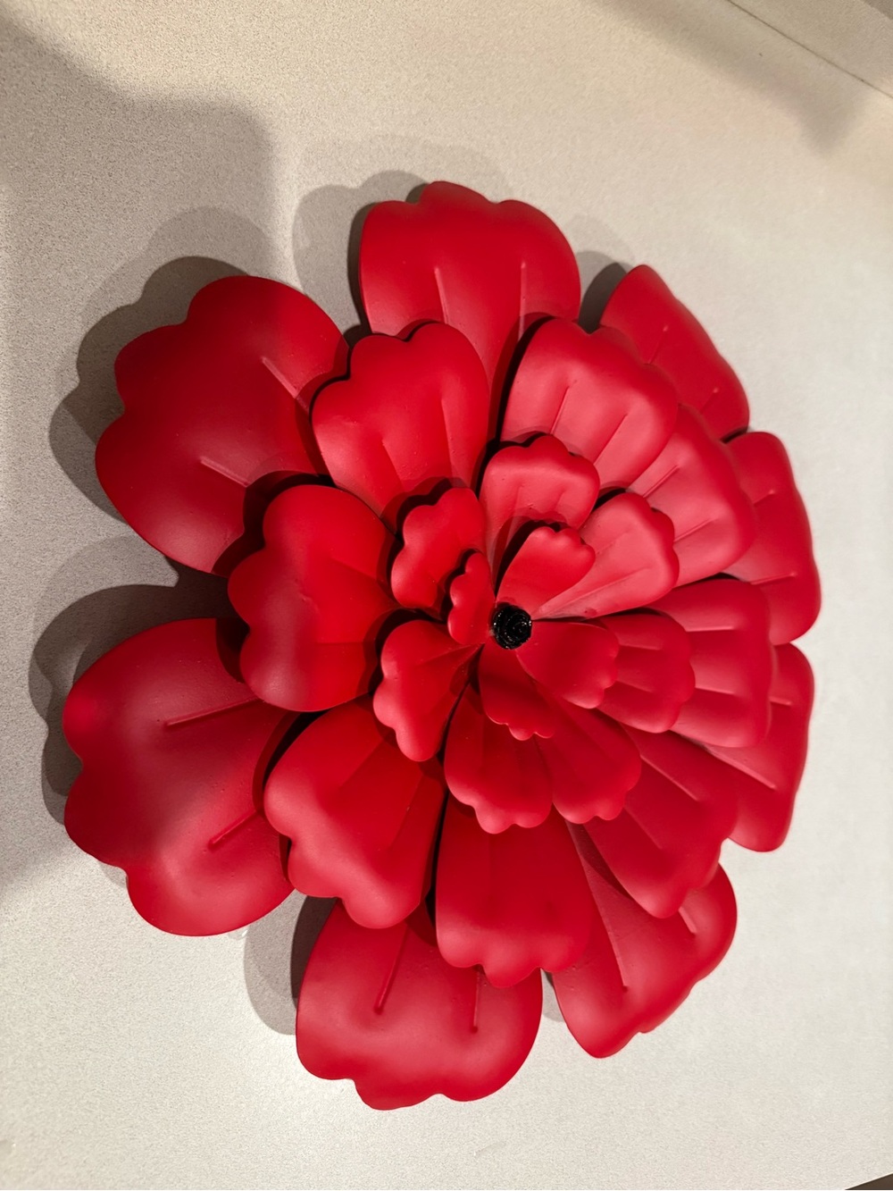 Large metal bright red poppy black center 14.5”